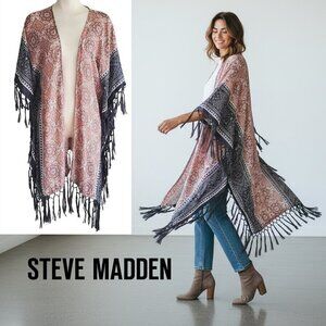 Steve Madden Kimono Artsy Boho Shawl Hankerchief Motif tassels at hem One Size
